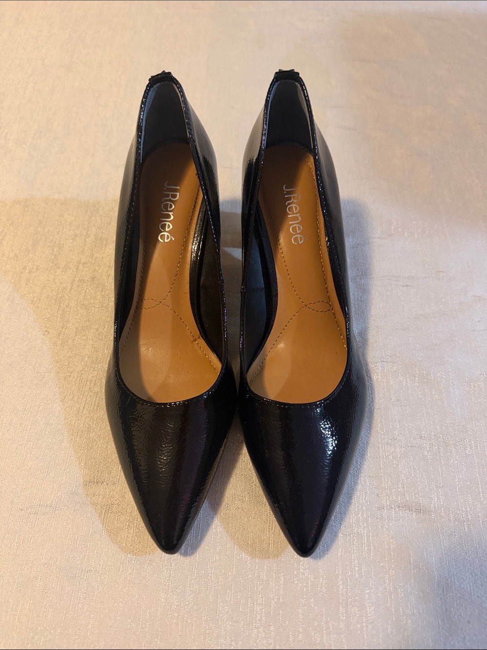 J.Renee Black Patent Pointed-Toe Pumps with Sleek Silhouette